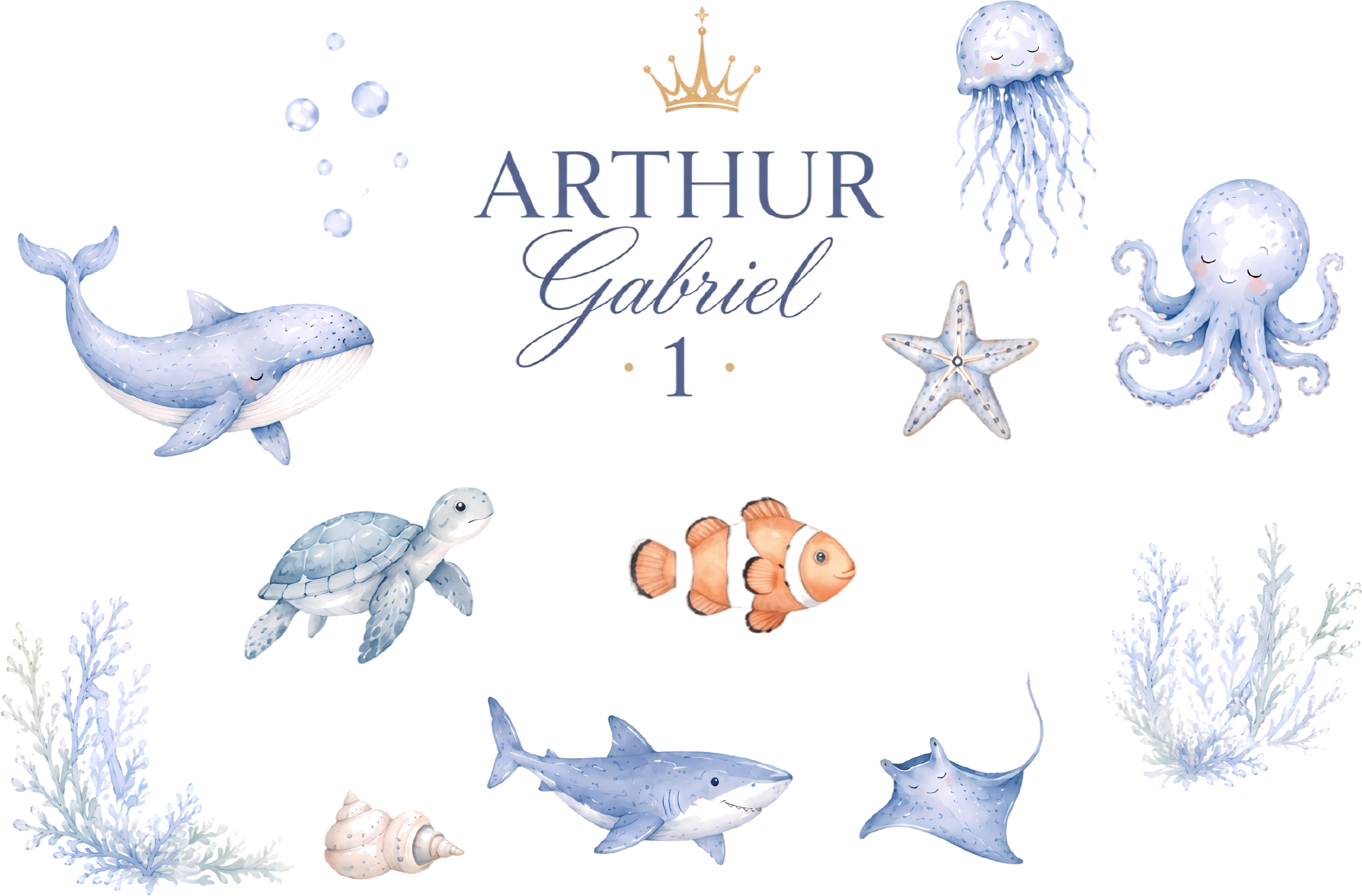 Animais marinhos em aquarela